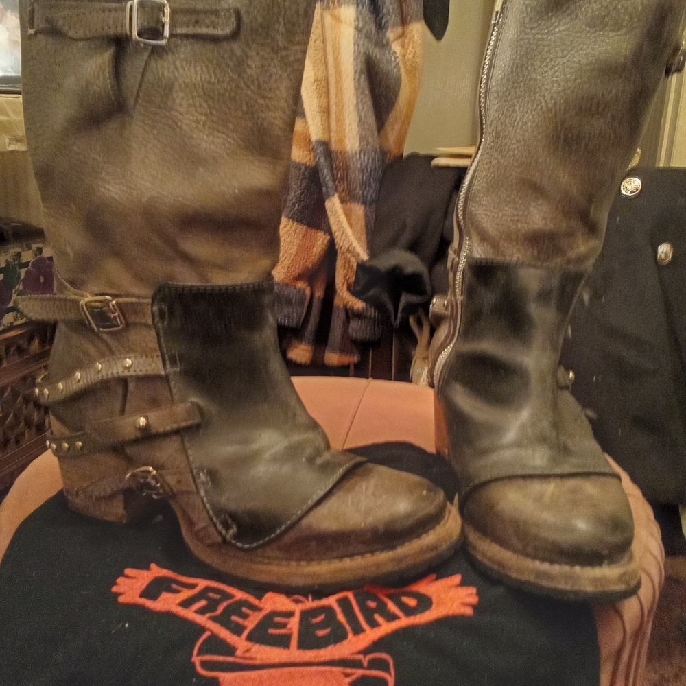 Freebird Black Leather Boots with Buckles